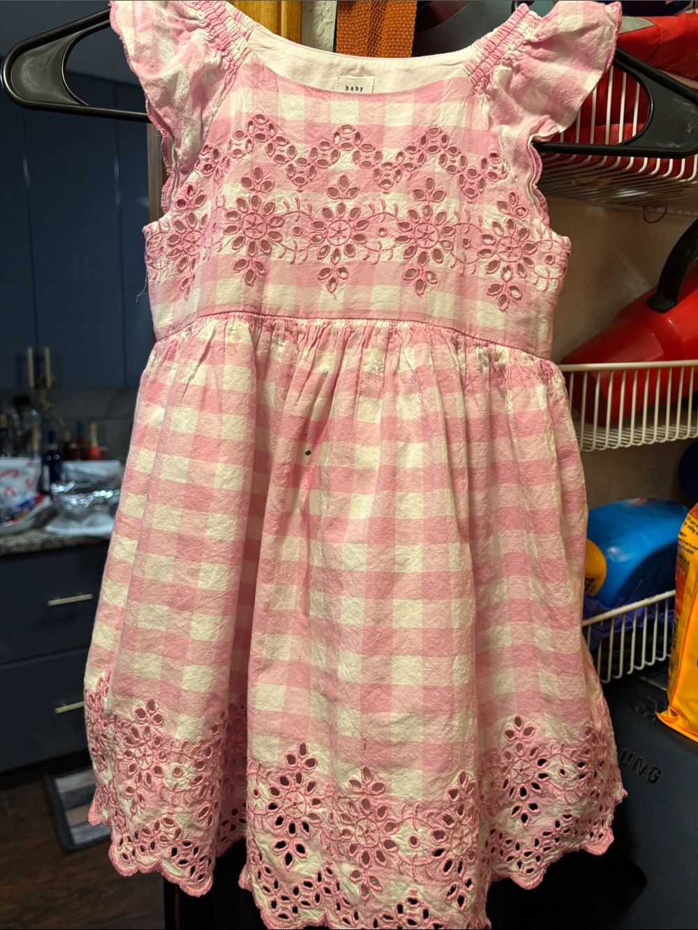 GAP Pink and White Gingham Eyelet Dress